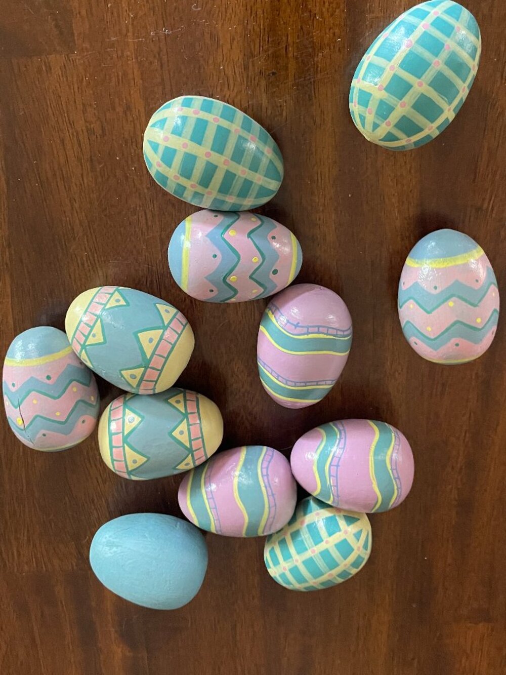 Vintage Wooden Easter Eggs Hand Painted Decorative Eggs Spring Lot Of 12